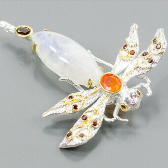 Gorgeous Moonstone Dragonfly Sterling brooch w/Opal & Garnet accents - Picture 8 of 9